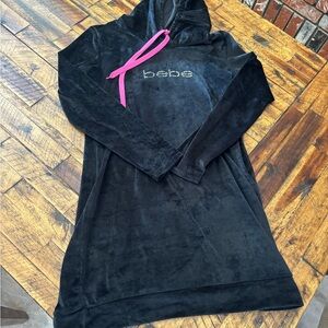 bebe Black Velour Hoodie with Pink Accents